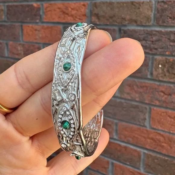 Baroque Malachite Stainless Steel Waterproof Eye Cuff Bracelet - Picture 10 of 17